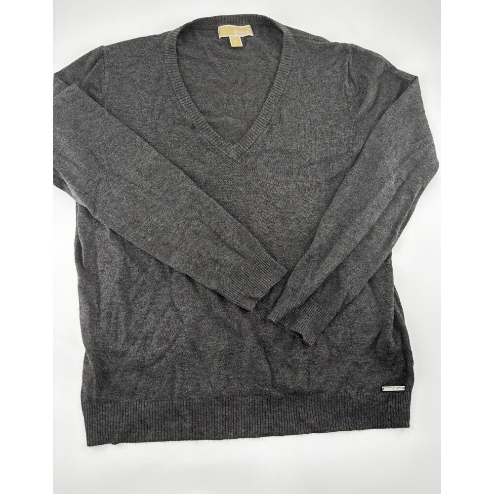 Michael Kors Womens XL Gray V-Neck Pullover Sweater Long Sleeve Lightweight Knit